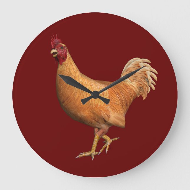 Colorful Orange Rooster Large Clock (Front)