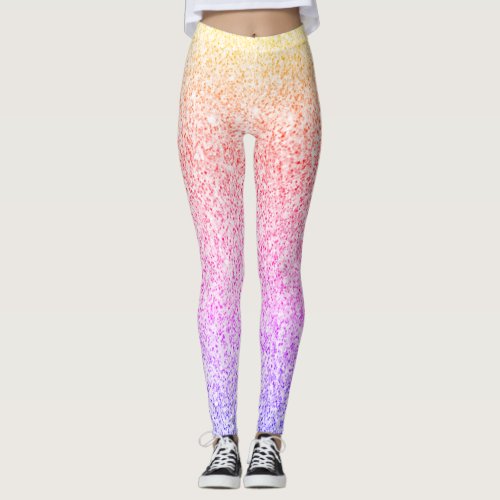 Colorful orange rose pink faux sparkles leggings