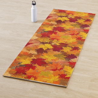 Colorful Orange Watercolor Leaf Pattern Yoga Mat