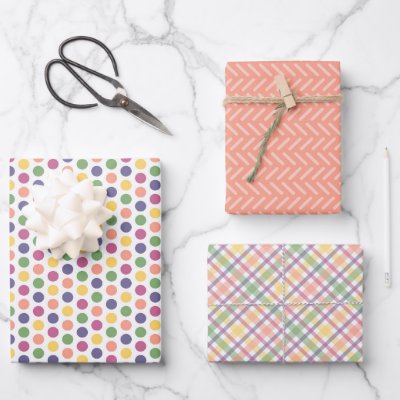 Colorful Orange, Yellow, Blue, and Pink Pattern Wrapping Paper Sheets