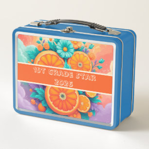 Colorful oranges 1st grade star 2025 metal lunch box