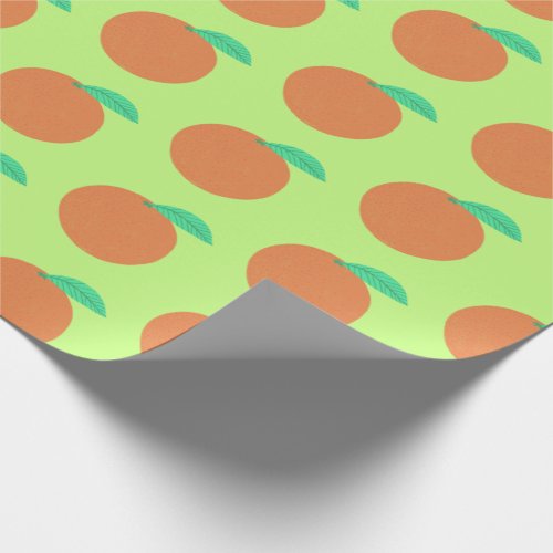 Colorful Oranges Fruity Fun Citrus Pattern Green Wrapping Paper