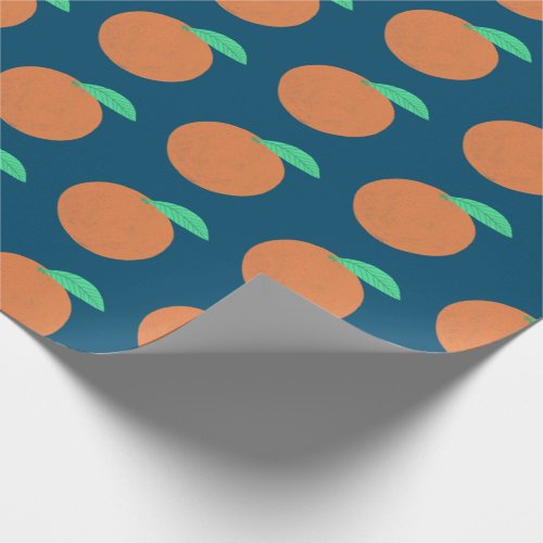 Colorful Oranges Fruity Fun Citrus Pattern Navy Wrapping Paper