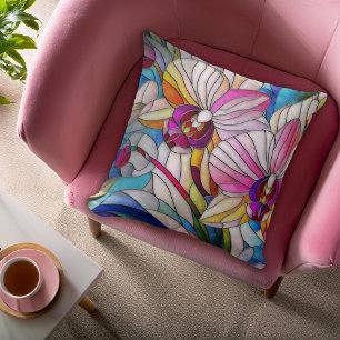 Colorful Orchid Flower Mosaic Throw Pillow