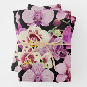 Colorful Orchid Flower Pattern Wrapping Paper Sheets