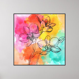 Colorful Orchid Line Art Canvas Print