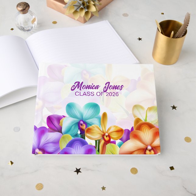 Colorful Orchids Graduation  Guest Book (Front Open)