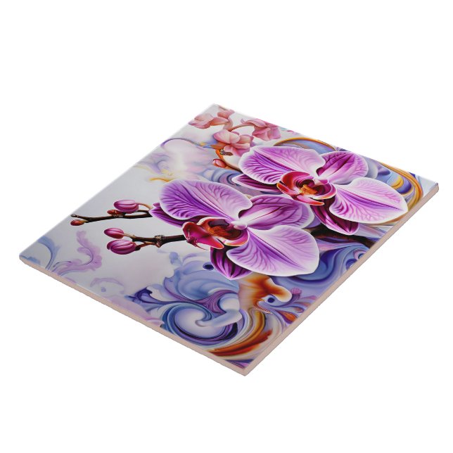 Colorful Orchids in Bloom Ceramic Tile (Side)