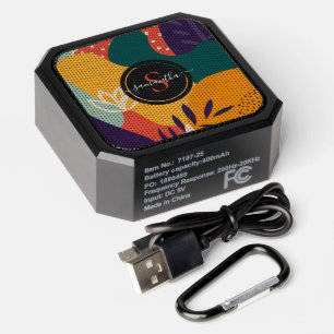 Colorful organic shapes botanical leaves monogram bluetooth speaker