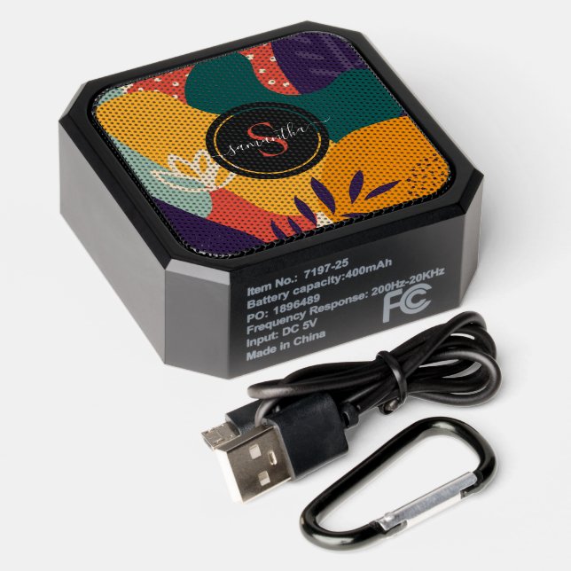 Colorful organic shapes botanical leaves monogram bluetooth speaker (Laydown)