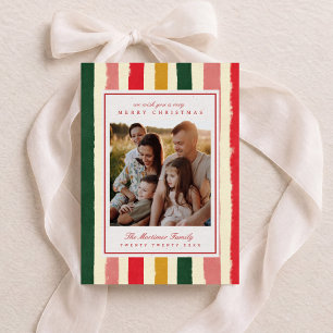 Colorful Organic Stripe Family Photo Christmas Holiday Card