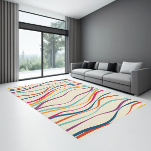 Colorful organic wavy lines pattern on beige rug