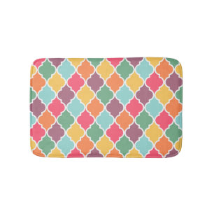 Colorful oriental quatrefoil pattern bath mat