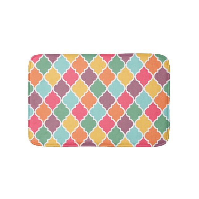 Colorful oriental quatrefoil pattern bath mat (Front)