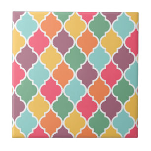 Colorful oriental quatrefoil pattern ceramic tile