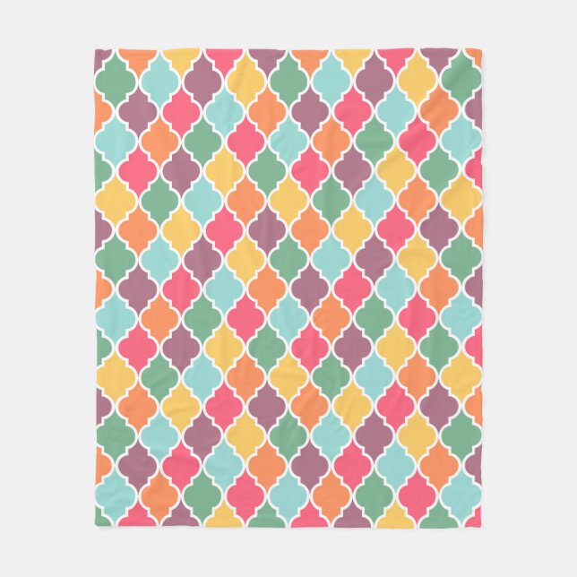 Colorful oriental quatrefoil pattern fleece blanket (Front)