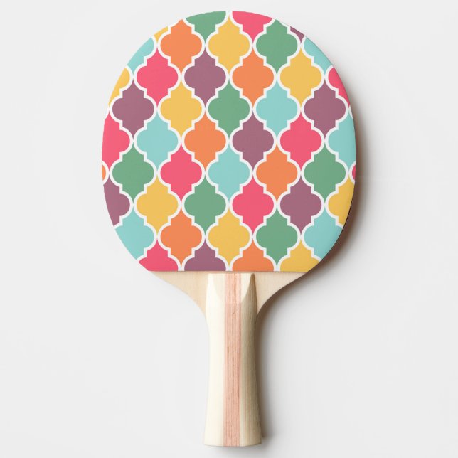 Colorful oriental quatrefoil pattern ping pong paddle (Front)