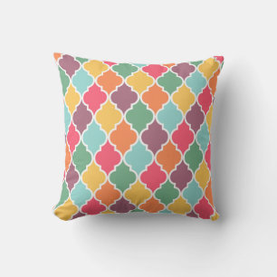 Colorful oriental quatrefoil pattern throw pillow
