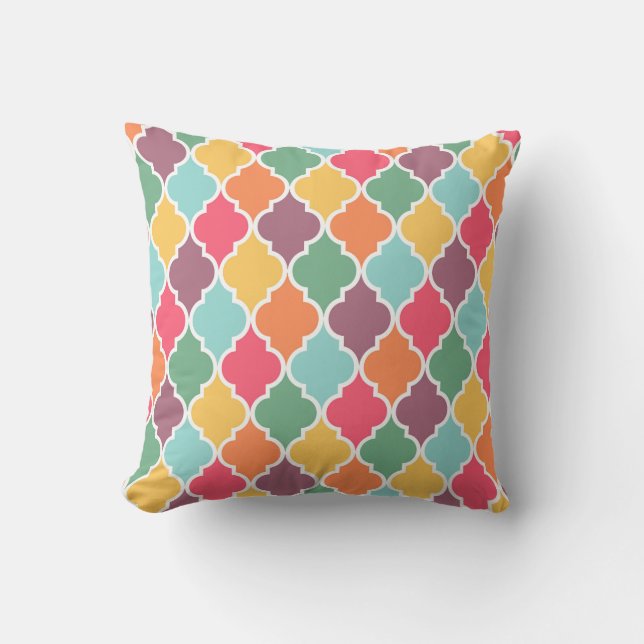 Colorful oriental quatrefoil pattern throw pillow (Front)
