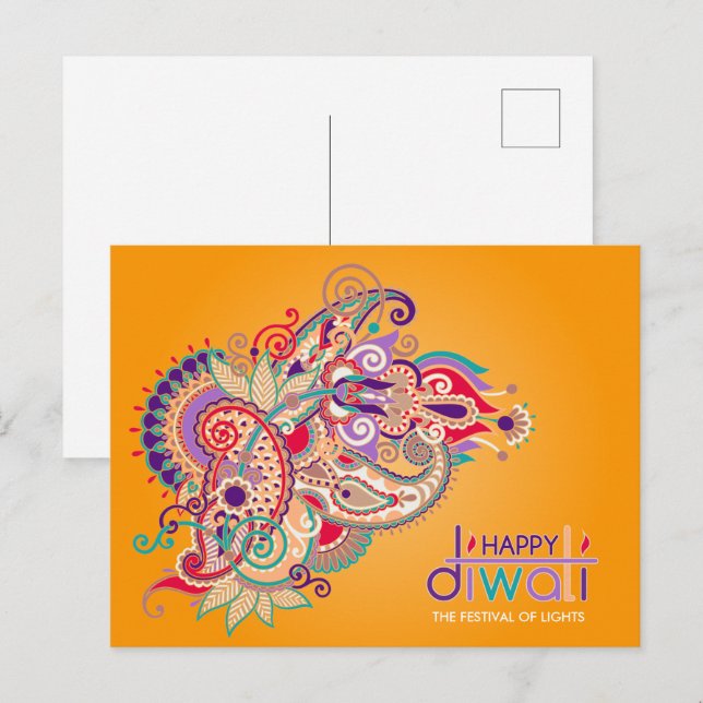 Colorful Ornament Happy Diwali  Postcard (Front/Back)