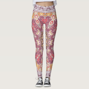 Colorful Ornamental Doodle: Symmetric Lace Pattern Leggings