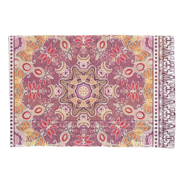 Colorful Ornamental Doodle: Symmetric Lace Pattern Pillow Case (Front)