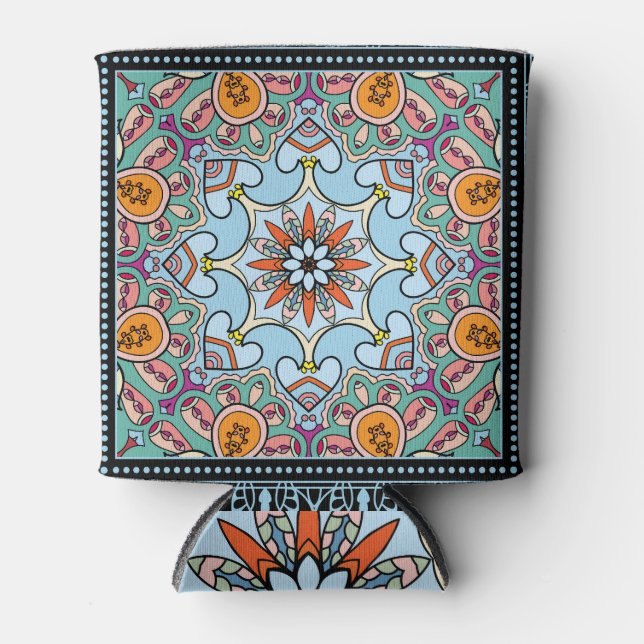 Colorful ornamental doodle: symmetric pattern. can cooler (Front)