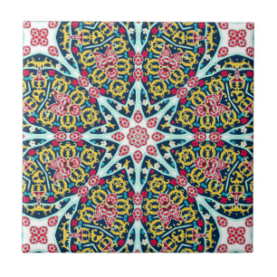 Colorful Ornamental Rosette Mandala Art Ceramic Tile