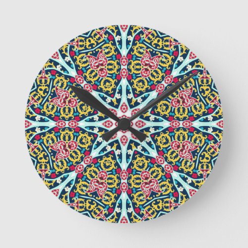 Colorful Ornamental Rosette Mandala Art Round Clock
