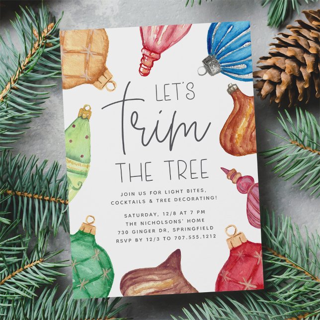 Colorful Ornaments Christas Tree Trimming Party Invitation (Creator Uploaded)