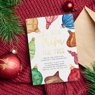 Colorful Ornaments Christmas Tree Trimming Party Foil Invitation