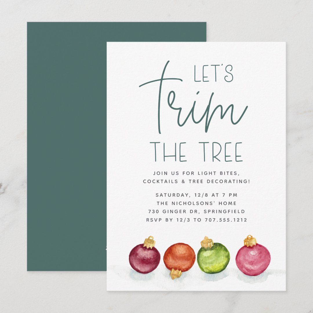 Colorful Ornaments Christmas Tree Trimming Party Invitation Zazzle