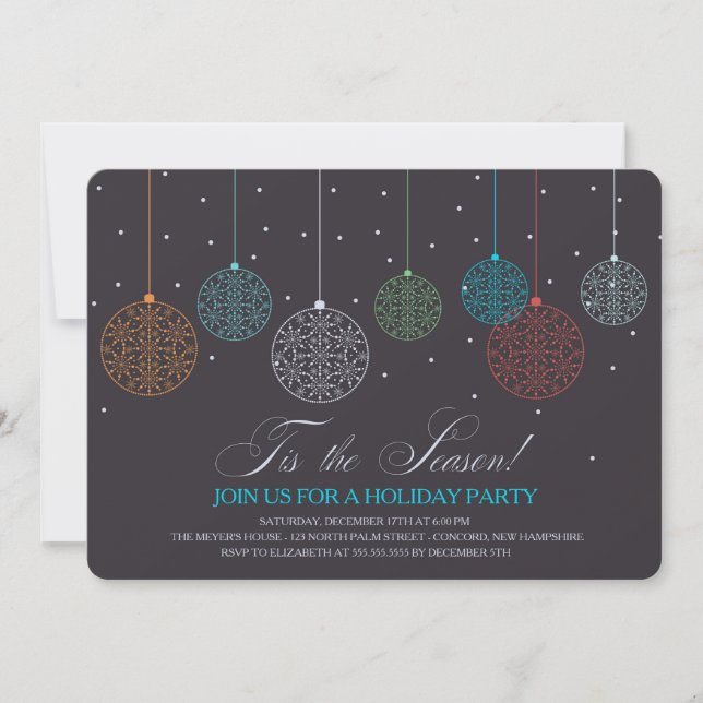 Colorful Ornaments - Holiday Party Invitations (Front)