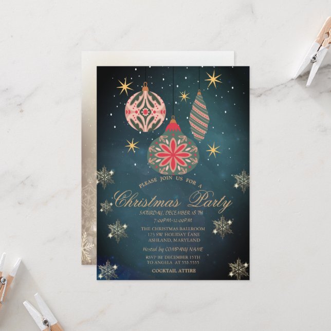 Colorful Ornaments,Snowflakes Company  Invitation (Front/Back In Situ)