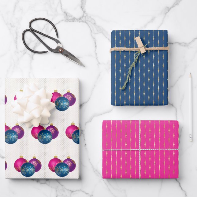 Colorful Ornaments Wrapping Paper Sheet Set of 3 (Front)