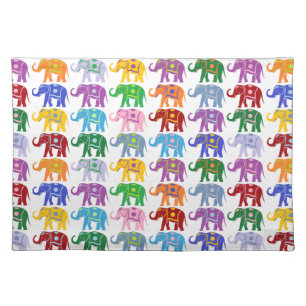 Colorful Ornate Decorative Elephants Pattern Cloth Placemat