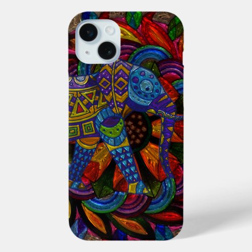 Colorful Ornate Elephant and Mandala iPhone 15 Plus Case