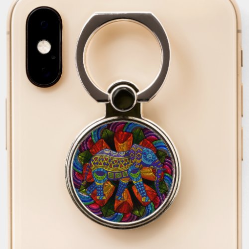 Colorful Ornate Elephant and Mandala Phone Ring Stand