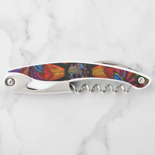 Colorful Ornate Elephant and Mandala Waiters Corkscrew