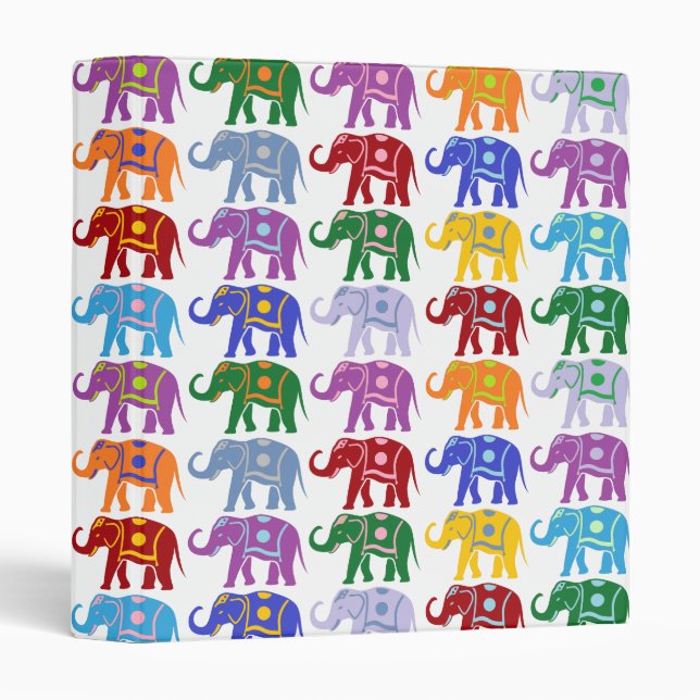 Colorful Ornate Elephants Pattern 3 Ring Binder (Front/Spine)