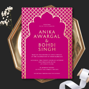 Colorful Ornate Indian Window Screen Wedding Gold Foil Invitation