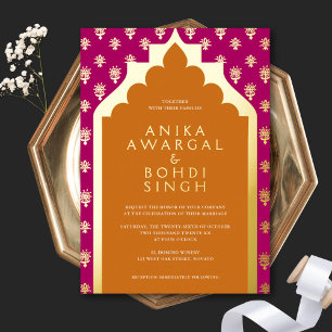 Colorful Ornate Indian Window Screen Wedding Gold Foil Invitation