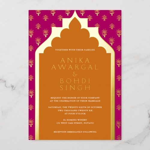 Colorful Ornate Indian Window Screen Wedding REAL  Foil Invitation