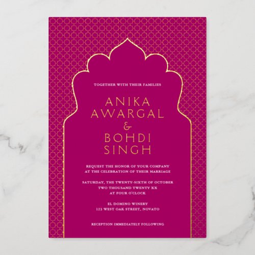 Colorful Ornate Indian Window Screen Wedding REAL Foil Invitation