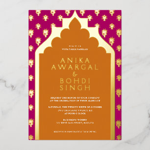 Colorful Ornate Indian Window Screen Wedding REAL  Foil Invitation