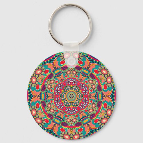 Colorful Ornate Kaleidoscope Mandala Pattern Keychain