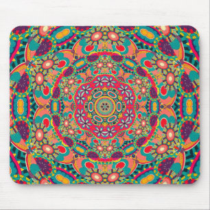 Colorful Ornate Kaleidoscope Mandala Pattern Mouse Pad