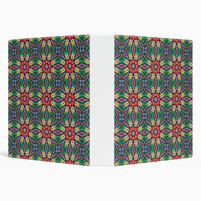 Colorful Ornate Kaleidoscope Pattern 3 Ring Binder (Background)