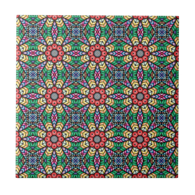 Colorful Ornate Kaleidoscope Pattern Ceramic Tile (Front)