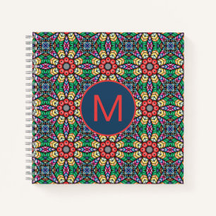 Colorful Ornate Kaleidoscope Pattern Monogram Notebook